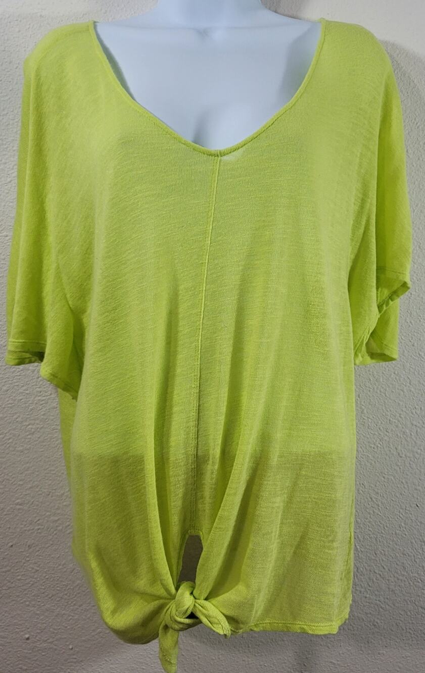 Cupio Yellow Slub Knit V Neck Tie Hem Top Medium Lightweight Soft Stretchy